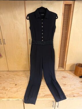 The Kooples Black Sleeveless Collared Jumpsuit with Button Front